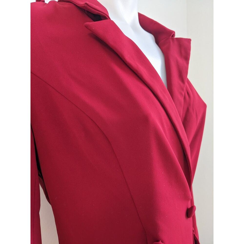 Badgley Mischka Size 4 Faux Wrap Blazer Sheath Dress Red V Neck Long Sleeves - Picture 12 of 16
